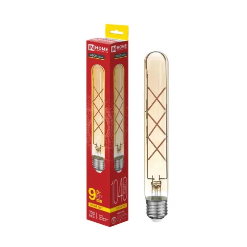 Лампа светодиодная филаментная LED-T30-deco gold 9Вт золотая 3000К тепл. бел. E27 1040лм 230В 225мм