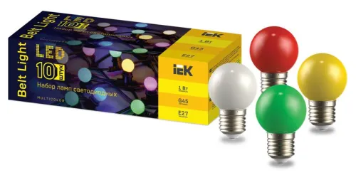 LIGHTING Набор ламп светодиодных декоративных G45 шар 1Вт 230В MIX E27 10 шт IEK