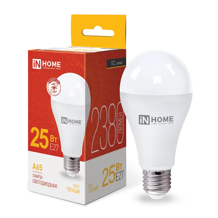 Лампа светодиодная LED-A65-VC 25Вт грушевидная 3000К тепл. бел. E27 2380лм 230В IN HOME 469061202406