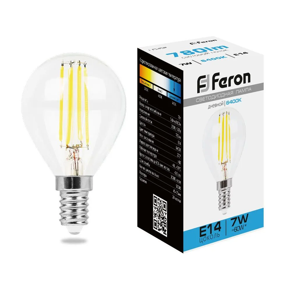 Лампа светодиодная LB-52 7Вт 6400К E14 230В FERON 38221