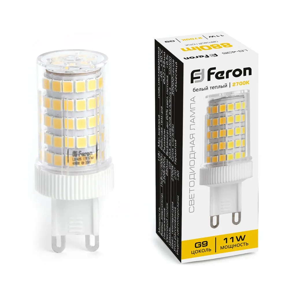 Лампа светодиодная LB-435 11Вт JCD 2700К G9 230В FERON 38149