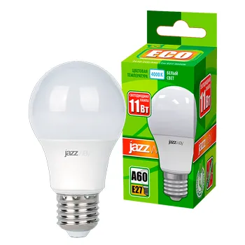 Лампа светодиодная LED 11Вт Е27 220В 4000К PLED- ECO- A60 груша | 1033215 | Jazzway
