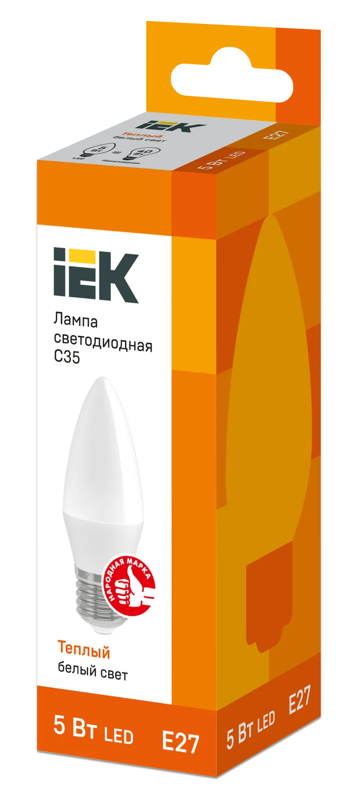 Лампа светодиодная Eco C35 5Вт свеча 3000К тепл. бел. E27 450лм 230-240В IEK LLE-C35-5-230-30-E27