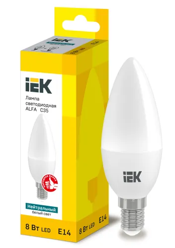 Лампа светодиодная ALFA C35 свеча 8Вт 230В 4000К E14 IEK