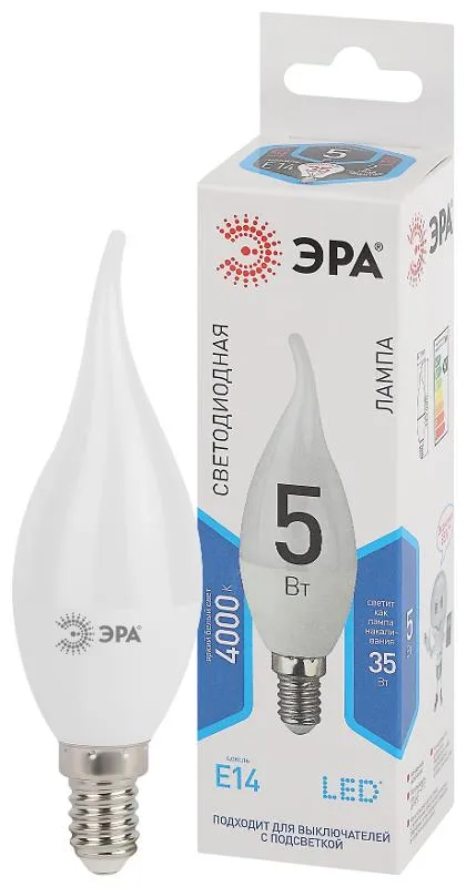 Лампа светодиодная LED 5Вт Е14 4000К СТАНДАРТ smd BXS-5w-840-E14 | Б0027968 | ЭРА