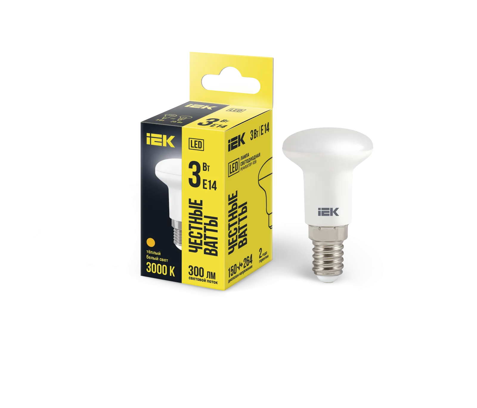 Лампа светодиодная Eco R39 3Вт 3000К тепл. бел. E14 270лм 230-240В IEK LLE-R39-3-230-30-E14