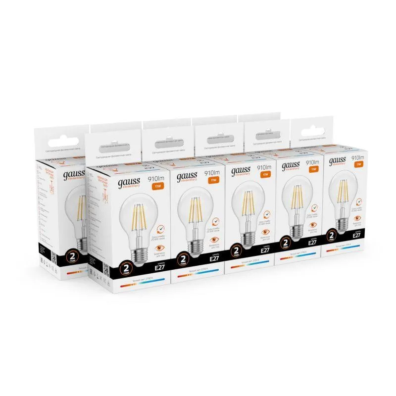 Лампа светодиодная филаментная Filament Elementary А60 11Вт 2700К Е27 910лм GAUSS 22211