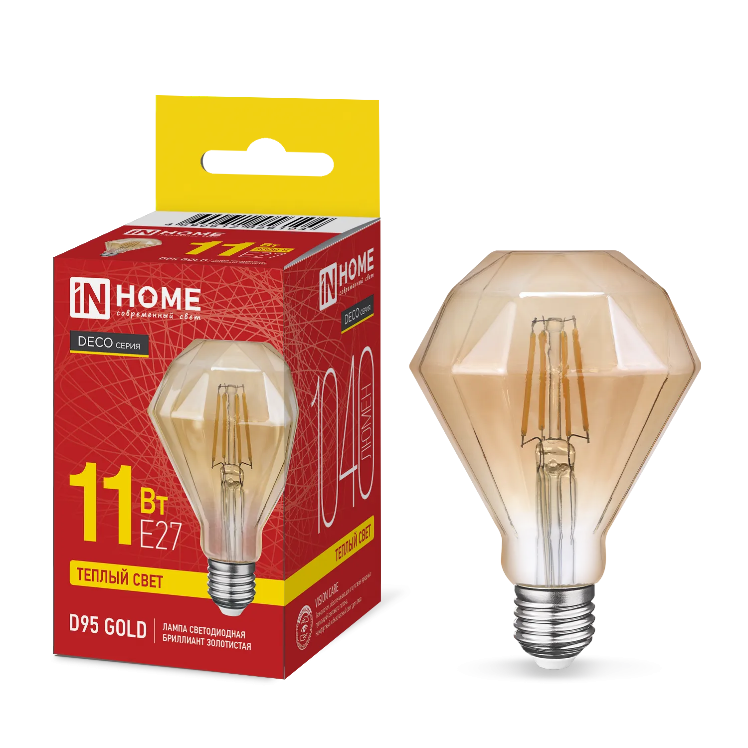 Лампа светодиодная филаментная LED-D95-deco gold бриллиант золотистая 11Вт 230В E27 3000К 1040лм IN 