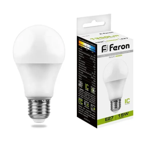 Лампа светодиодная LB-94 15Вт A60 грушевидная 4000К E27 230В FERON 25629