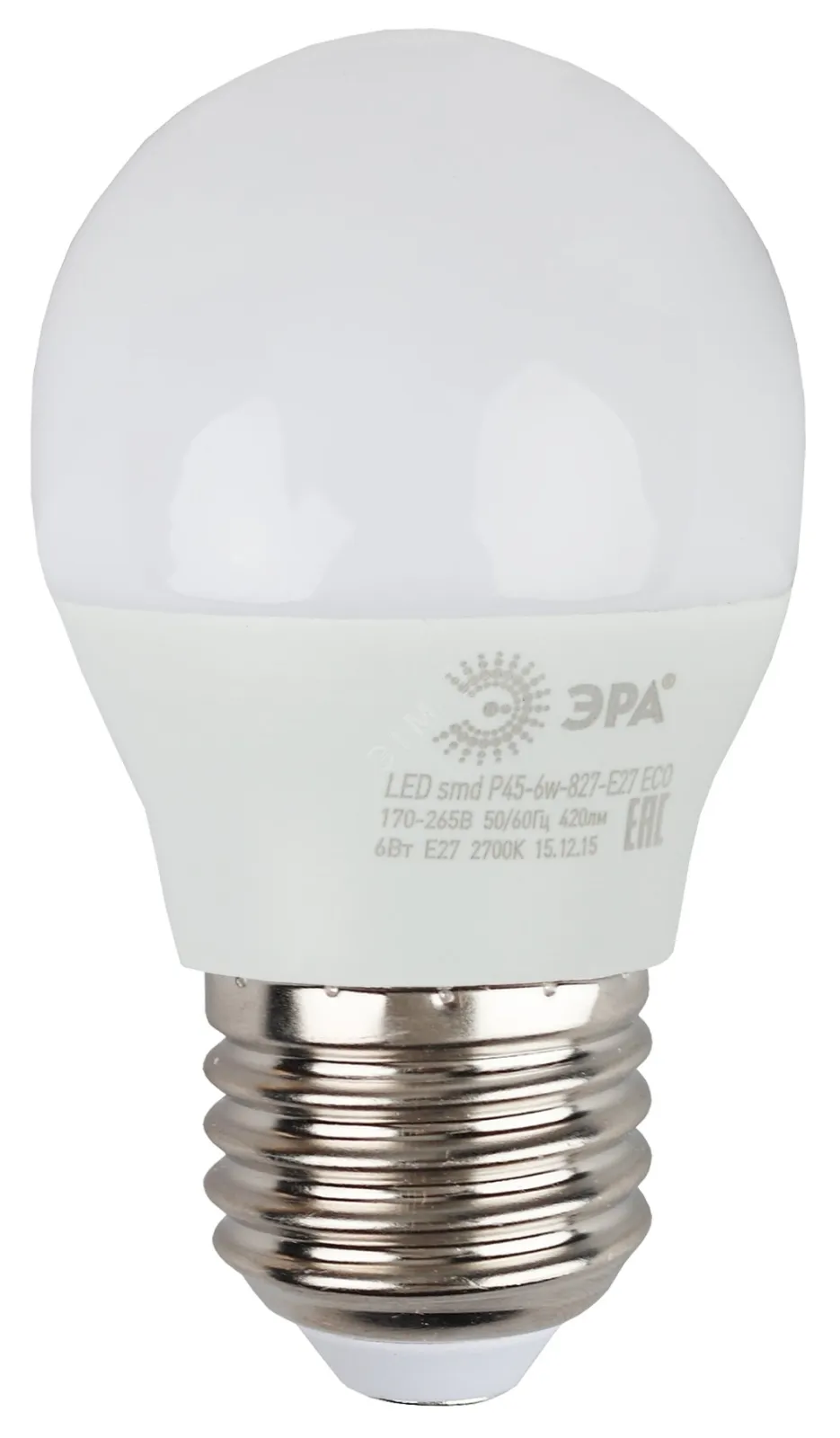 Лампа cветодиодная ECO LED P45-6W-840-E27 (диод, шар, 6Вт, нейтр, E27) (10/100/4000) | Б0020630 | ЭР