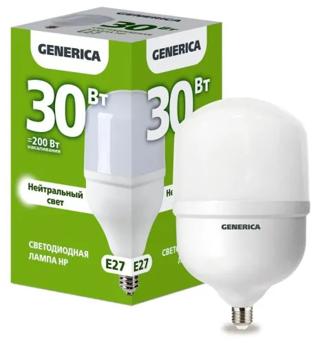 Лампа светодиодная HP 30Вт 230В 4000К E27  | LL-HP-30-230-40-E27-G | GENERICA