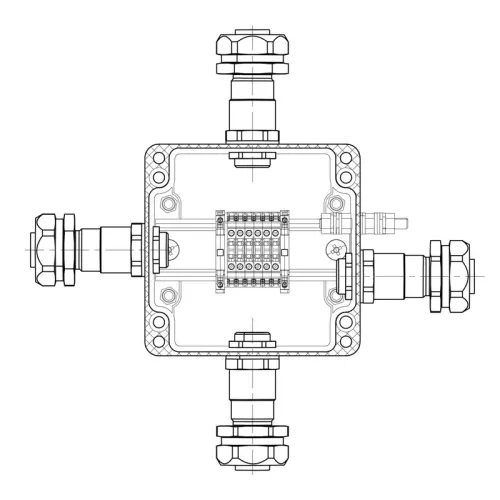 Коробка взрывозащищенная клеммная из полиэстераTBE-P-03-(6xCBC.2)-1xKAEPM2MHK-20(A)-1xKAEPM2MHK-20(B
