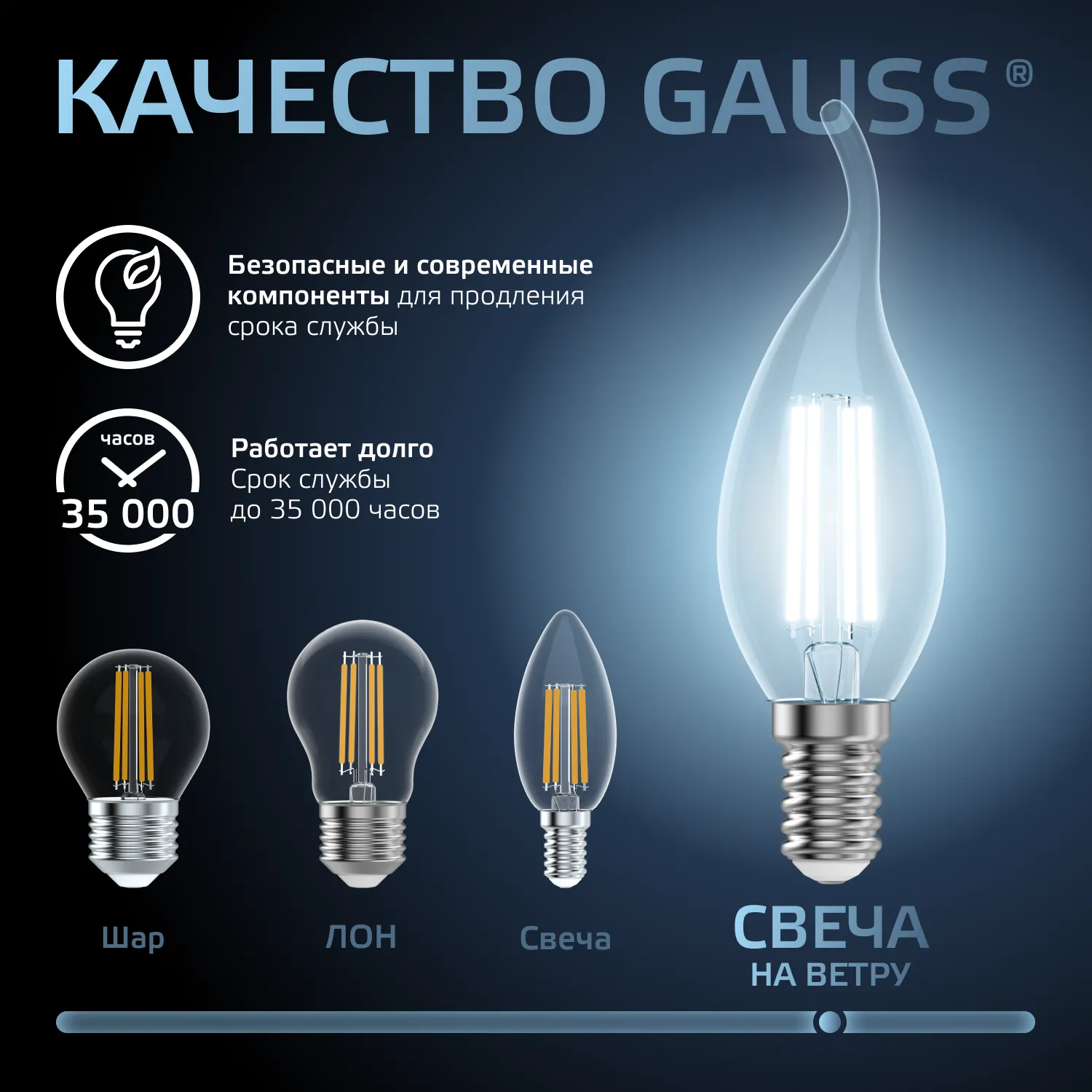 Лампа светодиодная филаментная Black Filament 7Вт свеча на ветру 4100К нейтр. бел. E14 580лм GAUSS 1
