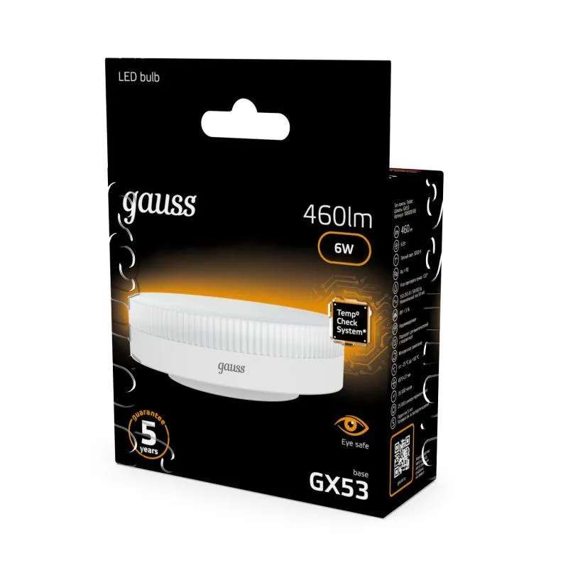 Лампа светодиодная Black 6Вт таблетка 3000К тепл. бел. GX53 460лм GAUSS 108008106