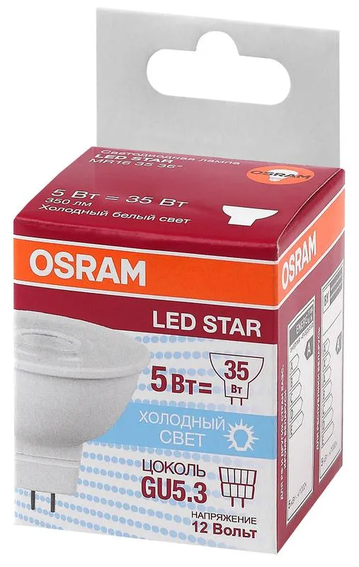 Лампа светодиодная LED Star MR16 3536 5W/840 12V GU5.3 5Вт прозрачная 4000К нейтр. бел. GU5.3 MR16 3