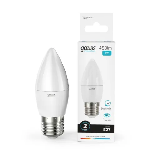 Лампа светодиодная LED 6Вт E27 220В 4100К Elementary свеча | 33226 | Gauss