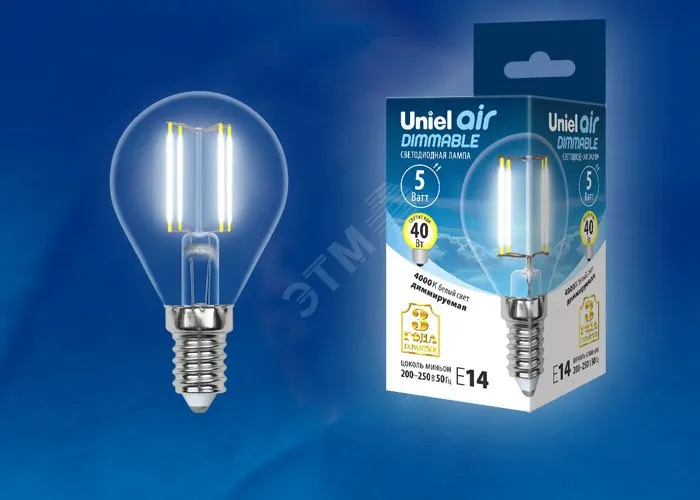 Лампа светодиодная LED-G45-5W/NW/E14 /CL/DIM GLA01TR Air 5Вт шар прозрачная 4000К нейтр. бел. диммир