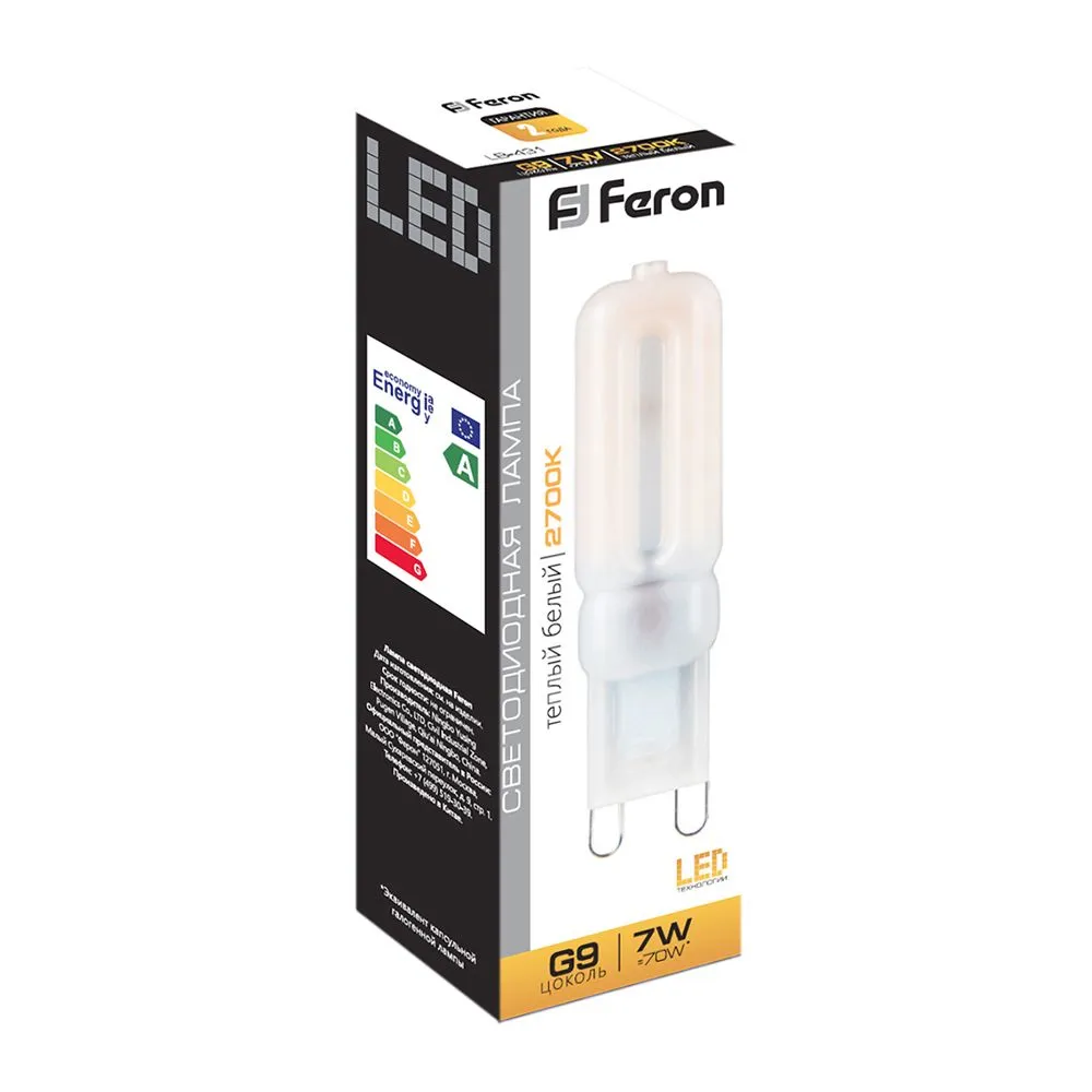 Лампа светодиодная LB-431 7Вт JCD9 2700К G9 230В FERON 25755