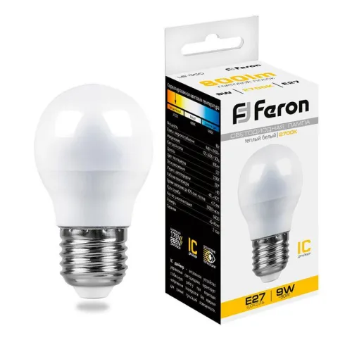 Лампа светодиодная LB-550 9Вт G45 шар 2700К E27 230В FERON 25804