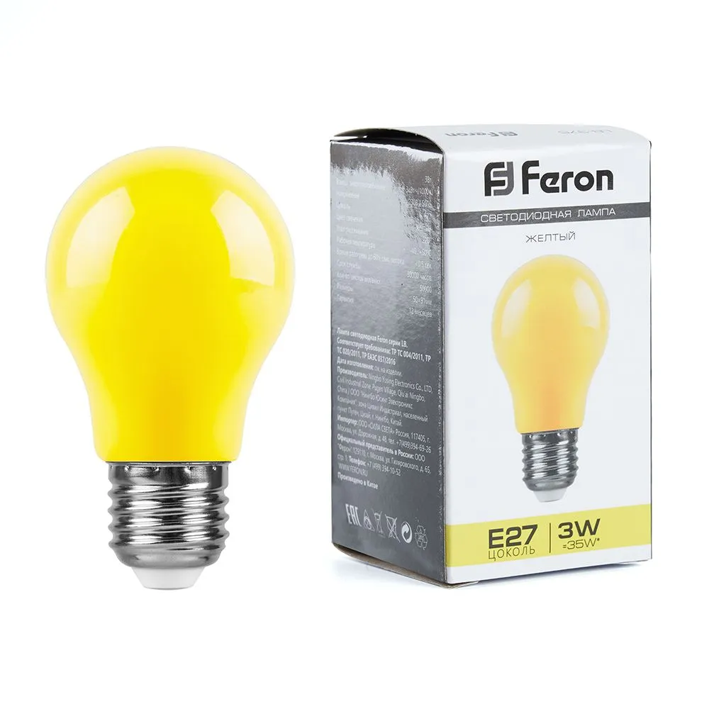 Лампа светодиодная LB-375 3Вт A50 грушевидная матовая E27 230В желт. FERON 25921