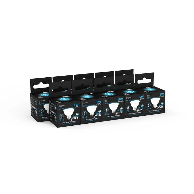 Лампа светодиодная Black 5Вт MR16 софит 6500К холод. бел. GU5.3 530лм GAUSS 101505305