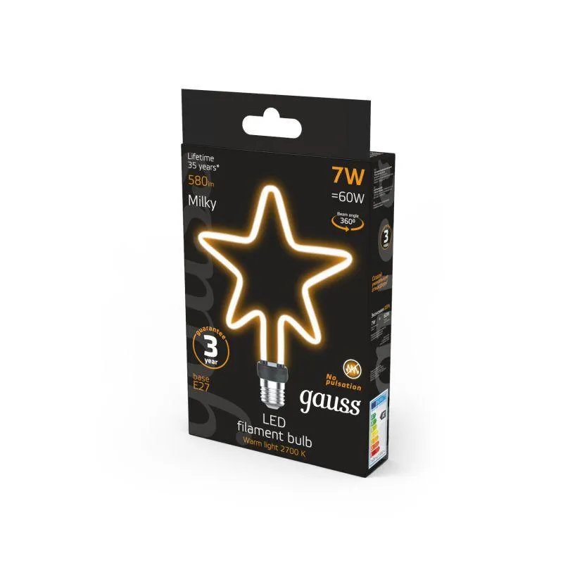 Лампа светодиодная филаментная Black Filament 7Вт Star матовая 2700К тепл. бел. E27 580лм GAUSS 1006