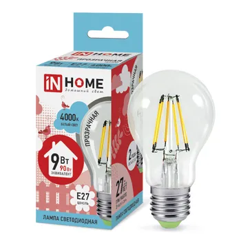 Лампа светодиодная LED-A60-deco 9Вт грушевидная прозрачная 4000К нейтр. бел. E27 1040лм 230В IN HOME