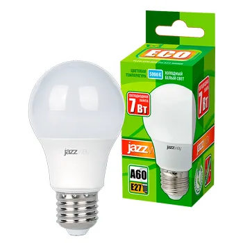 Лампа светодиодная LED 7Вт Е27 220В 5000К PLED- ECO- A60 груша | 1033192 | Jazzway