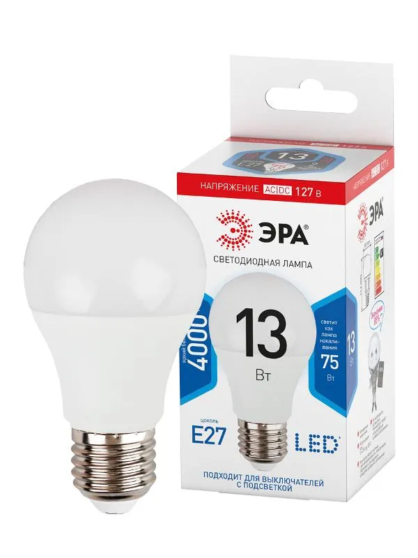 Лампа светодиодная LED A60-13W-127V-840-E27 (диод, груша, 13Вт, 127В, нейтр, E27) (10/100/2000) | Б0