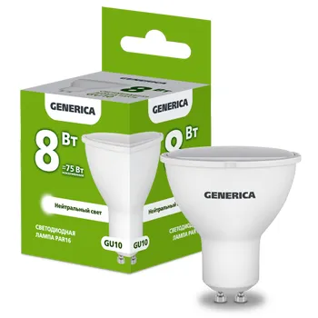 Лампа светодиодная PAR16 софит 8Вт 230В 4000К GU10  | LL-PAR16-08-230-40-GU10-G | GENERICA