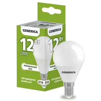 Лампа светодиодная G45 шар 12Вт 230В 4000К E14  | LL-G45-12-230-40-E14-G | GENERICA