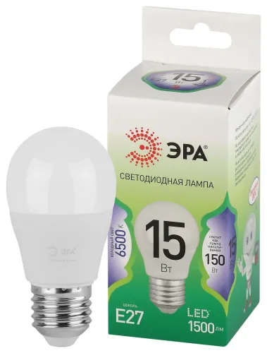 Лампа светодиодная GREEN LINE P45-15W-865-E27 GL E27 15Вт шар свет холод. Эра Б0067051