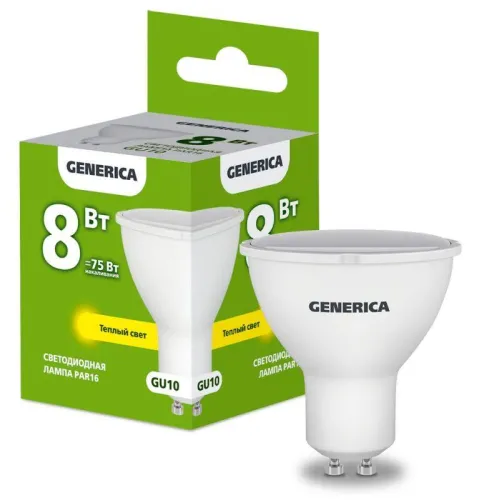 Лампа светодиодная PAR16 софит 8Вт 230В 3000К GU10  | LL-PAR16-08-230-30-GU10-G | GENERICA