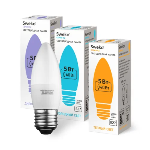Лампа Sweko 42LED-C35- 5W-230-6500K-E27 (38551)