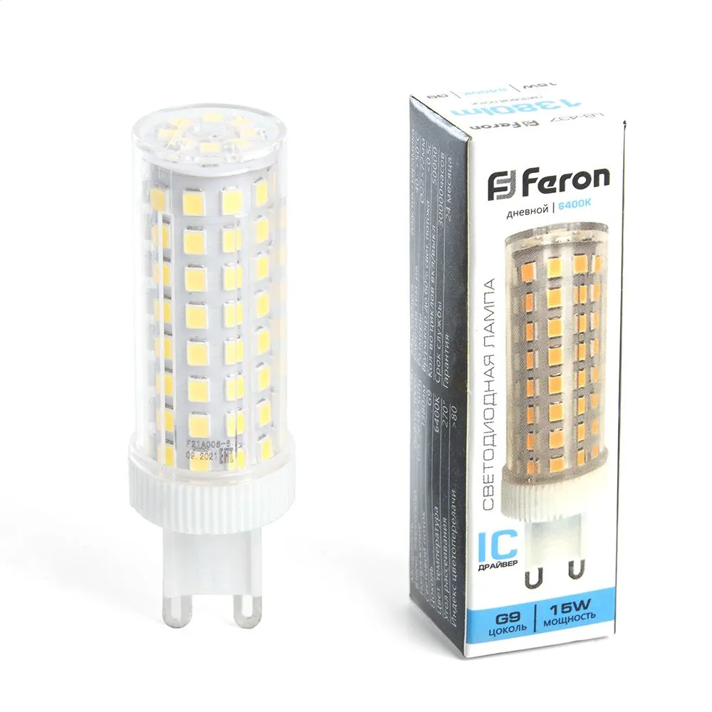 Лампа светодиодная LB-437 15Вт JCD 6400К G9 230В FERON 38214