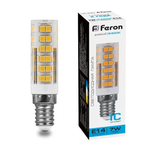 Лампа светодиодная LB-433 7Вт JCD 6400К E14 230В FERON 25986