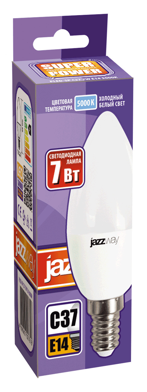 Лампа светодиодная LED 7Вт E14 220В 5000К PLED- SP C37 свеча | 1027832-2 | Jazzway