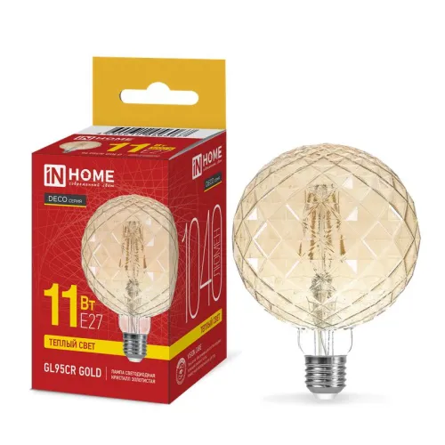 Лампа светодиодная филаментная LED-GL95СR-deco gold кристалл золотистая 11Вт 230В E27 3000К 1040лм I