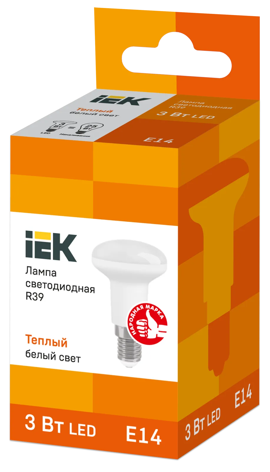 Лампа светодиодная Eco R39 3Вт 3000К тепл. бел. E14 270лм 230-240В IEK LLE-R39-3-230-30-E14