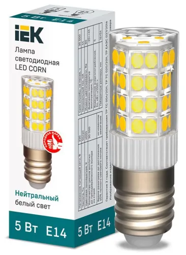 Лампа светодиодная CORN капсула 5Вт 230В 4000К керамика E14 IEK | LLE-CORN-5-230-40-E14 | IEK