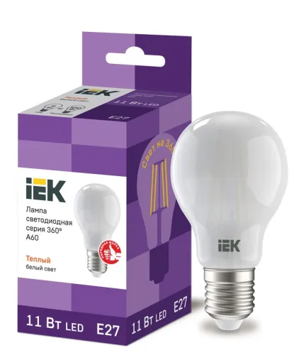 Лампа светодиодная A60 груша матовая 11Вт 230В 3000К E27 серия 360° | LLF-A60-11-230-30-E27-FR | IEK
