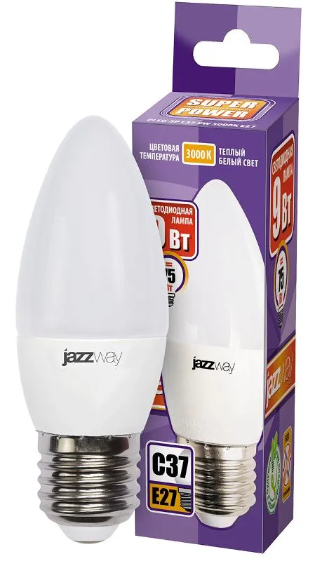 Лампа светодиодная LED 9Вт E27 230В 3000К PLED- SP C37 | 5001923A | Jazzway