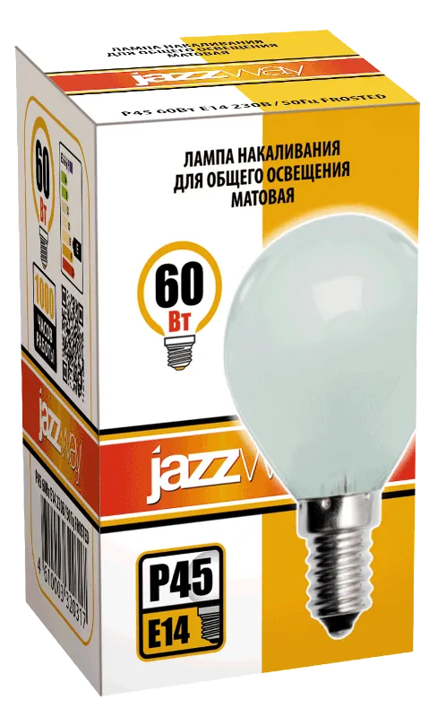 Лампа накаливания ЛОН 60Вт E14 240В P45 frosted | 3320317 | Jazzway