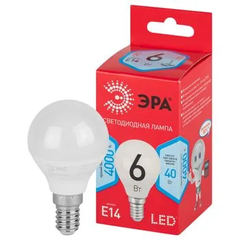 Лампа светодиодная RED LINE LED P45-6W-840-E14 R E14 6Вт шар нейтральный белый свет | Б0052443 | ЭРА