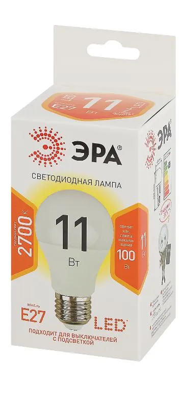 Лампа светодиодная A60-11w-827-E27 грушевидная 880лм Эра Б0030910