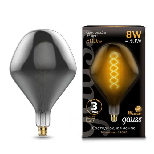 Лампа светодиодная филаментная Black Filament 8Вт SD160 тонированная 2400К тепл. бел. E27 300лм GAUS