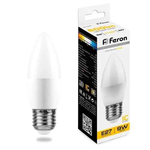 Лампа светодиодная LB-570 9Вт C37 свеча 2700К E27 230В FERON 25936