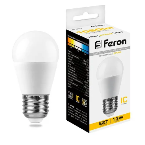 Лампа светодиодная LB-950 13Вт G45 шар 2700К E27 230В FERON 38104