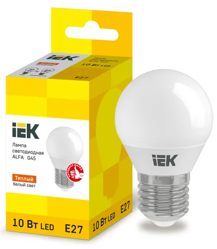 Лампа LED ALFA G45 шар 10Вт 230В 3000К E27 IEK