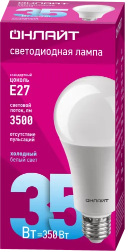 Лампа светодиодная 90 829 OLL-A70-35-230-6.5K-E27 35Вт 3500лм 6500К хол.бел. E27 176-264В ОНЛАЙТ 908